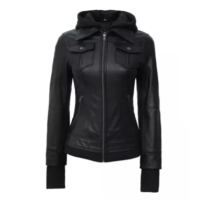 Removable Leather Hood Black Jacket