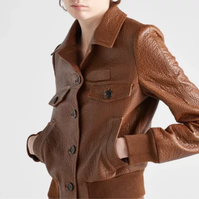 Brown Trucker Leather Jacket Womens