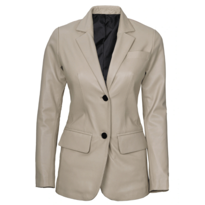 Beige Leather Two Buttoned Blazer Women's | Leather Blazer Jacket Women's