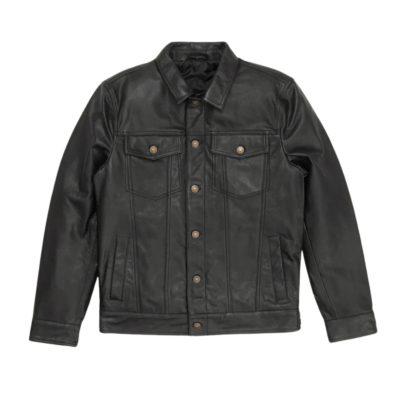 Tom Black Leather Trucker Jacket | Jacket With Shirt Collar