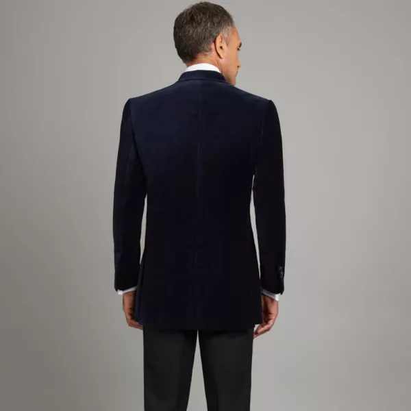 Hardnett Mens Double-Breasted Blue Velvet Tuxedo with Peak Lapel