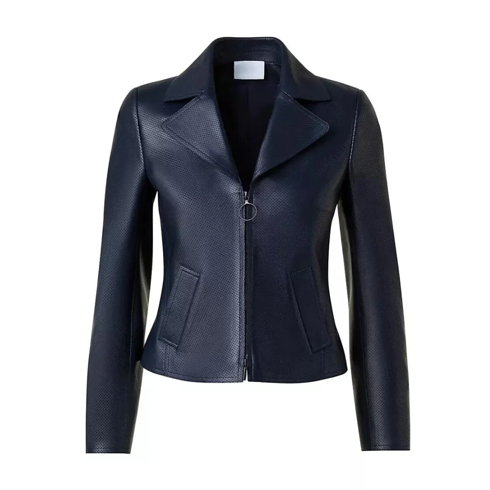 Falcon Womens Blue Biker Style Leather Jacket