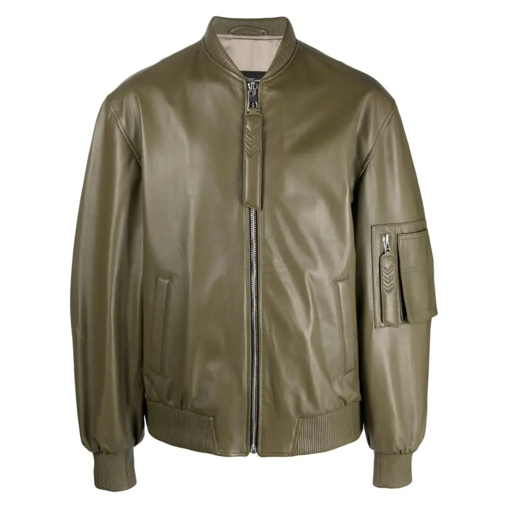 Green Mens Jacket Leather Bomber | Leather Bomber Man Jacket