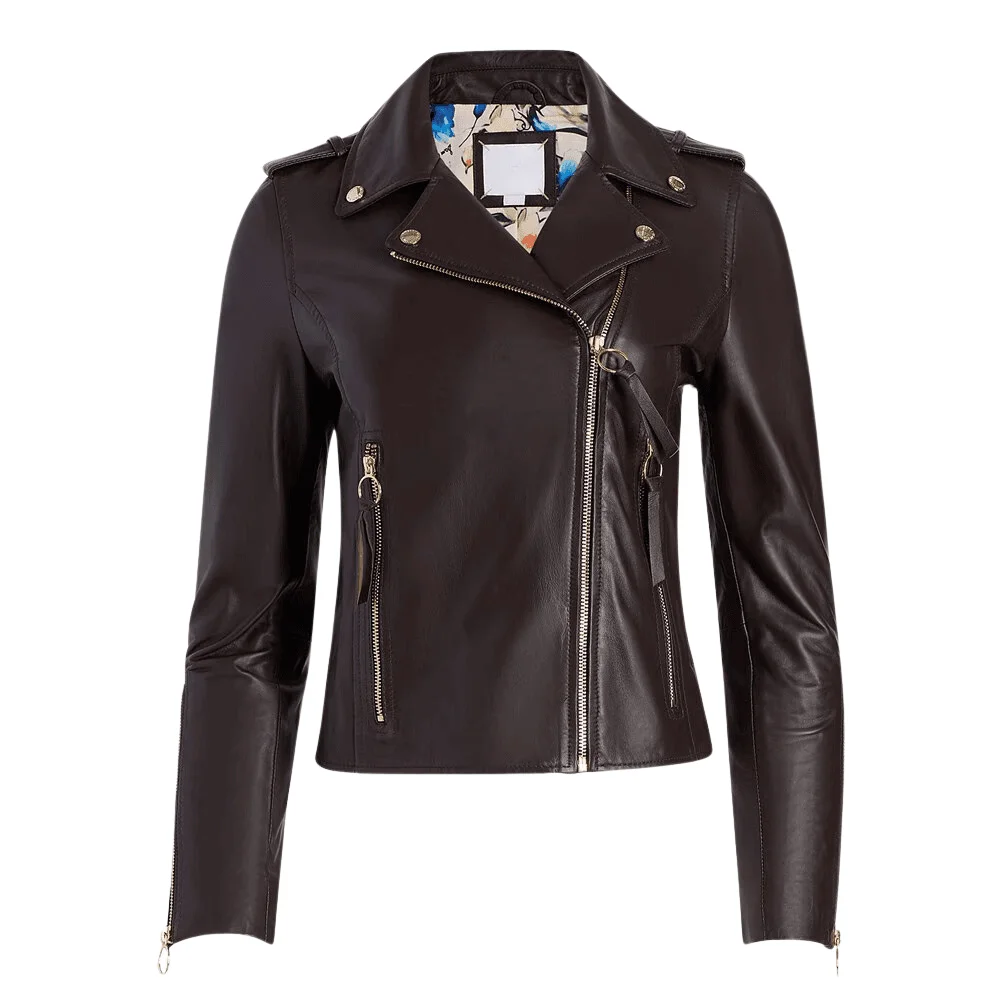 Laura Asymmetrical Motorcycle Dark Brown Leather Jacket