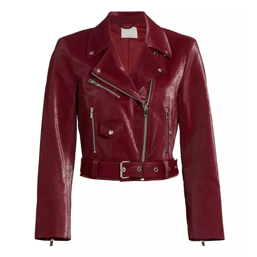 Natasha Maroon Biker Leather Jacket