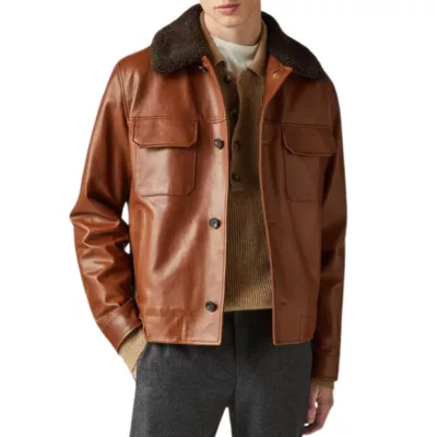 Steven Brown Shearling Collar Leather Jacket