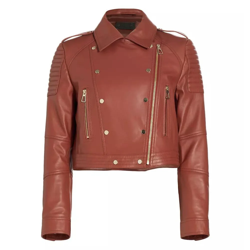 Tracy Cognatic Brown Leather Biker Jacket