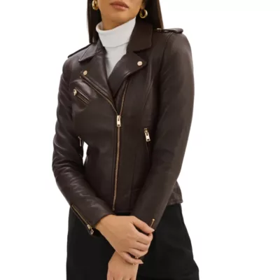 Womens Dark Brown Asymmetrical Motorcycle Leather Jacket