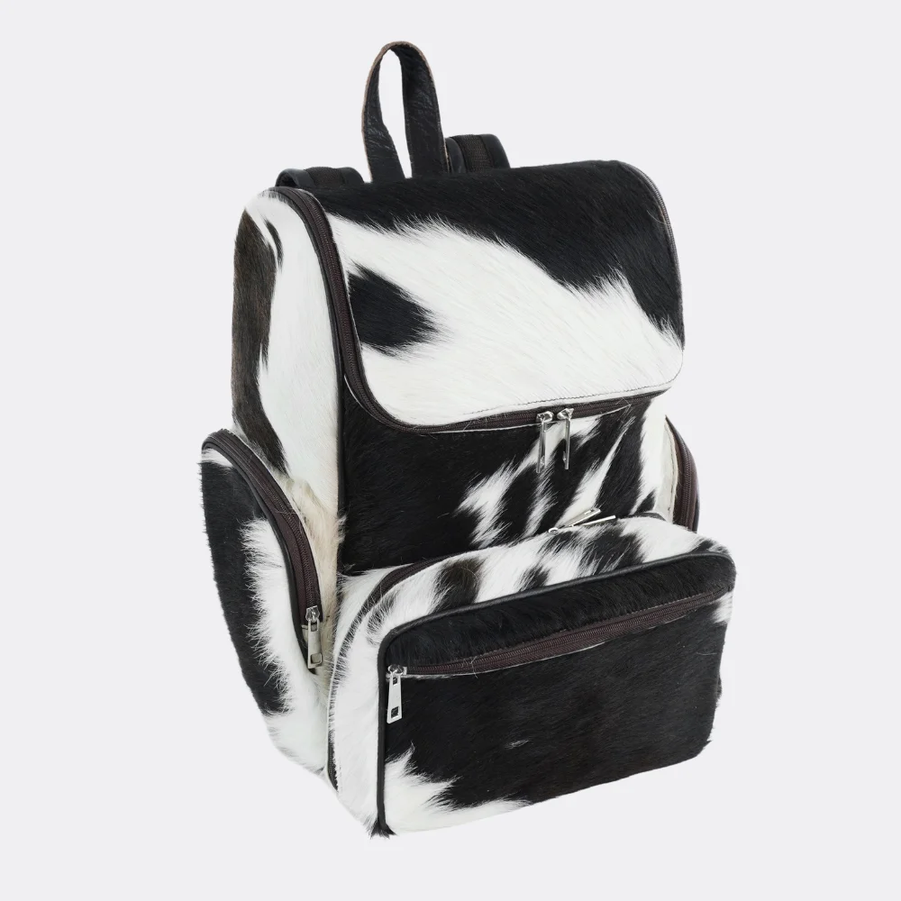 Diaper Bag Black and White Backpack | Leather Cowhide Bag