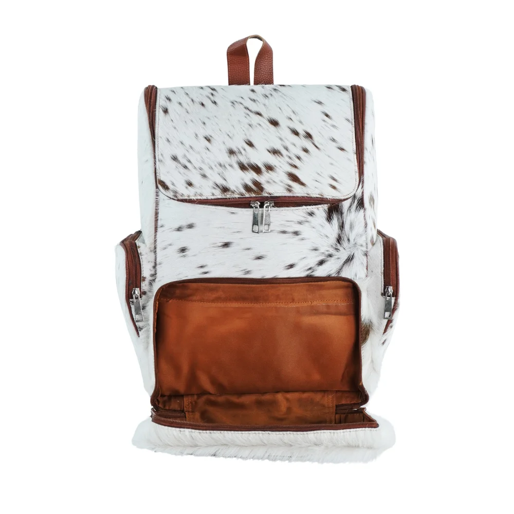 White & Brown Cowhide Fur Backpack
