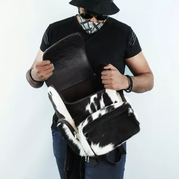Cowhide Black Diaper Backpack