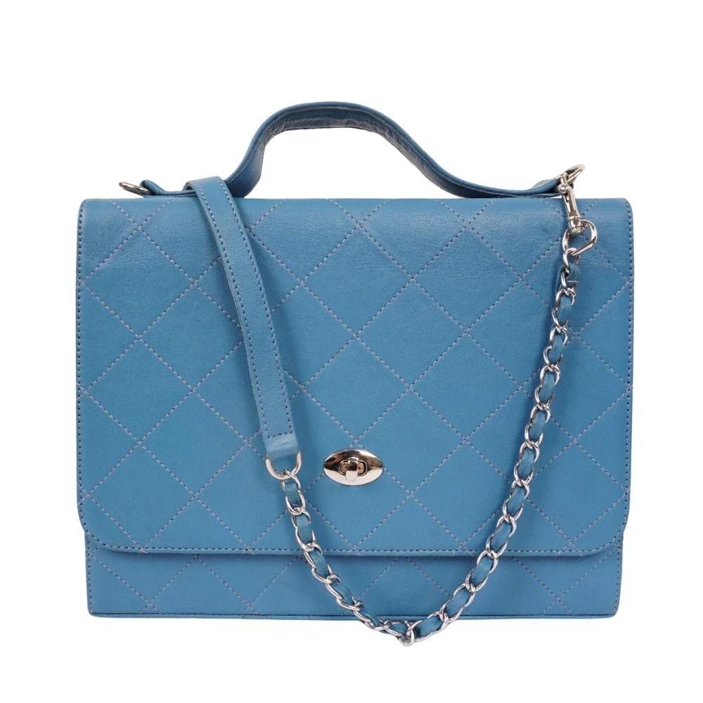 Women's Blue Leather Shoulder With Strap