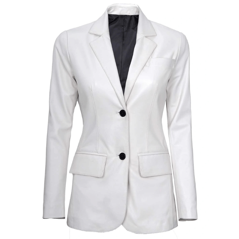 Womens White Leather Blazer Single Breasted | Blazer Jacket
