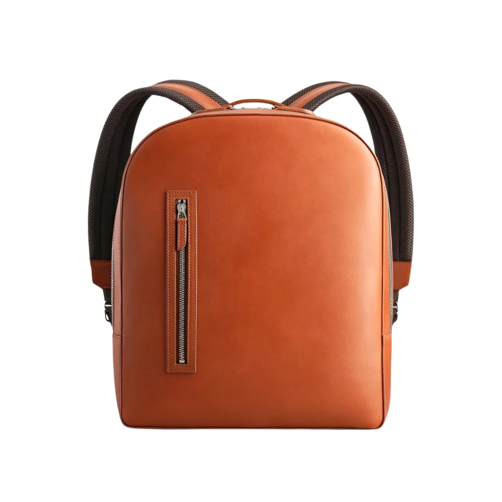 Cognac Brown Leather Backpack For Travel