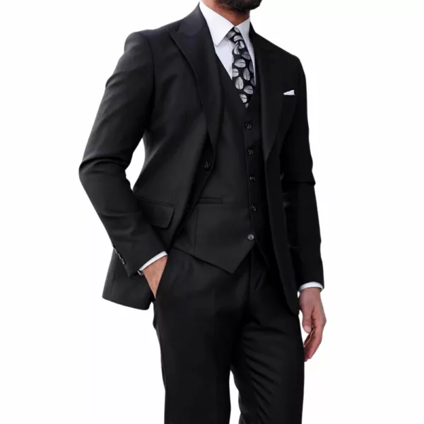 Mens Black Peak Lapel Four Button Suit main image 1