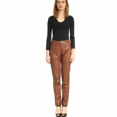 brown leather pants women