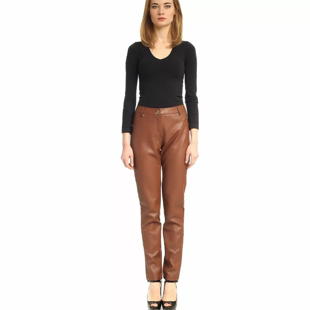 Camel Brown Leather Pants Women Brown Leather Pants