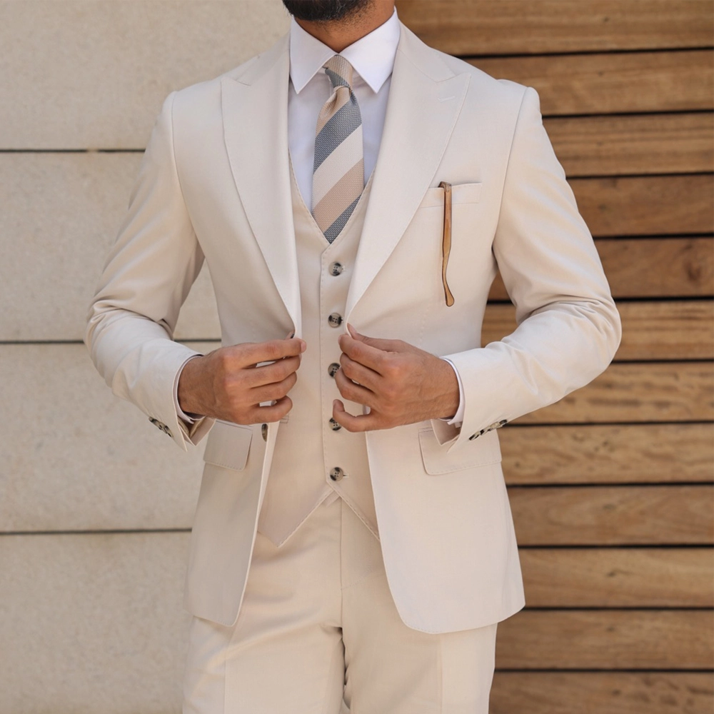 Cream Color Slim Fit Suit Men
