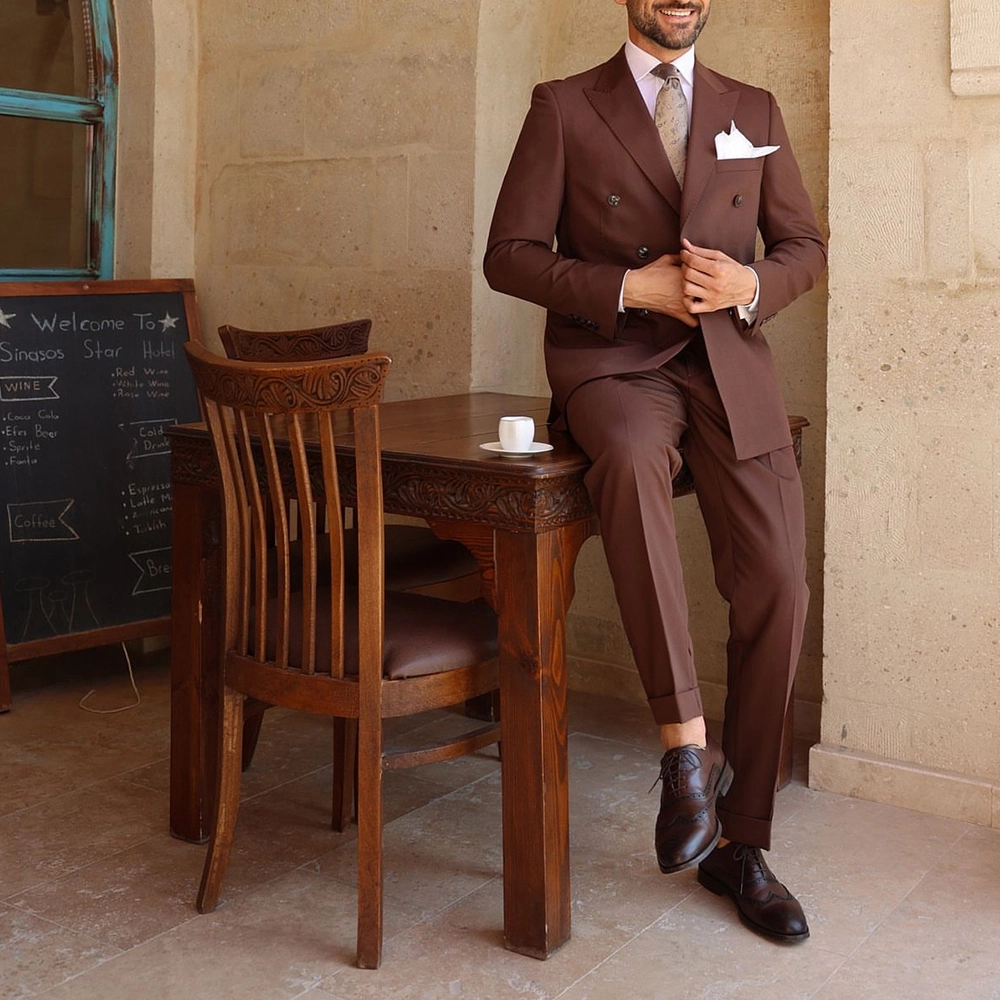Mens Piece Slim Fit Brick Brown Suit Two Piece Brown Suit For Men