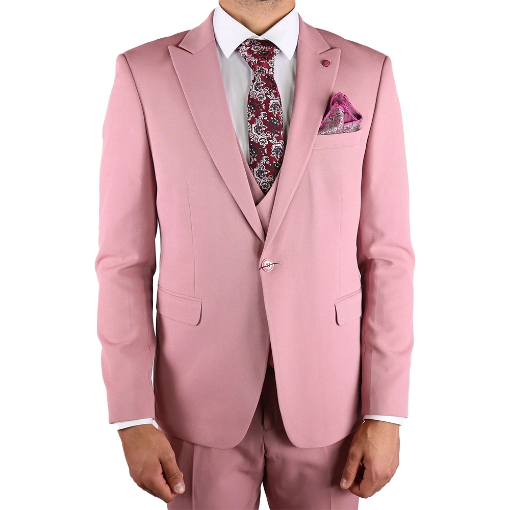 Mens Three Piece Pink Prom Suit