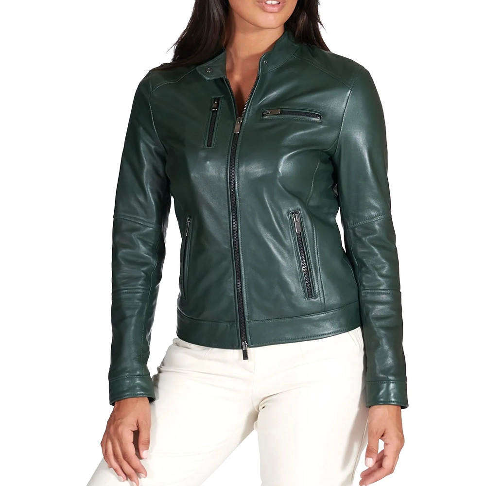 Femme Fatale Cropped Biker Jacket Green main image 0