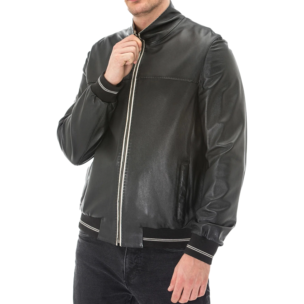 Black Leather Bomber Jacket