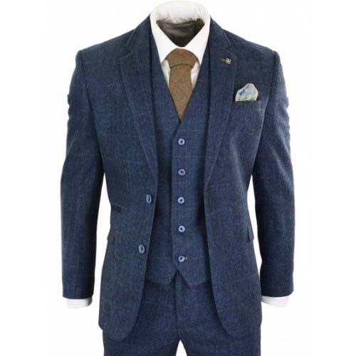 1920s Mens 3 Piece Navy Blue Notch Lapel Check Suit
