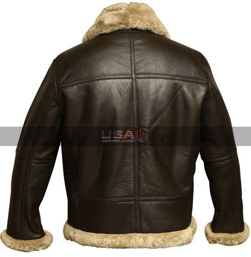 Men Aviator B3 Fur Shearling Dark Brown Leather Jacket