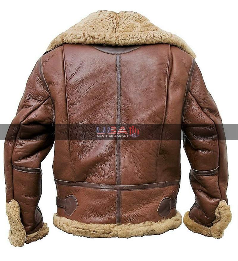 Men's B3 RAF Fur Shearling Bomber Sheepskin Brown Leather Jacket