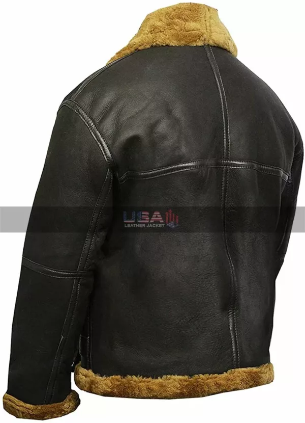 Men's Sheepskin B3 Ginger Fur Shearling Black Leather Jacket 