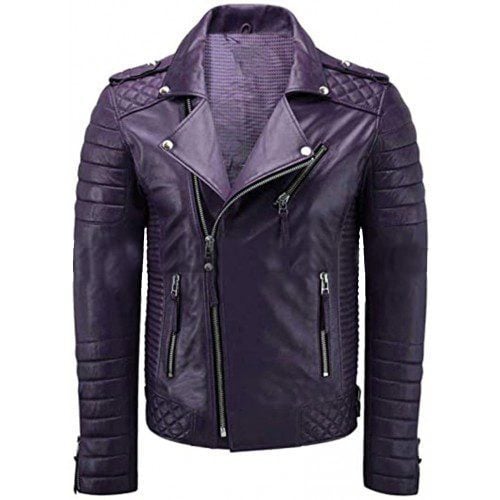 Vintage Biker Men's Motorcycle Quality Purple Leather Jacket