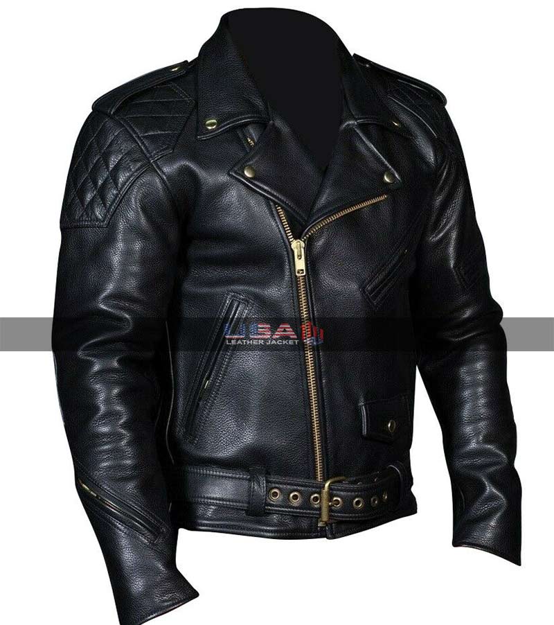 Men Cowhide Black Motorcycle Leather Jacket