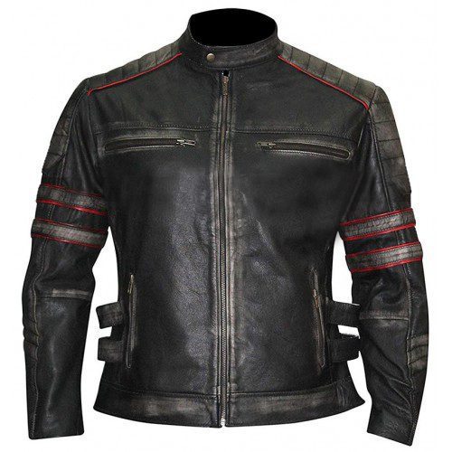 Vintage Cafe Racer Slim fit Biker Retro 1 Black Distressed Leather Jacket