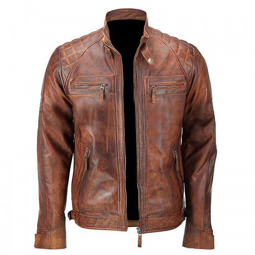 Mens Vintage Cafe Racer Retro Motorcycle Distressed Leather Jacket