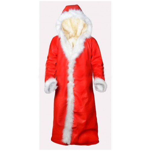 Father Christmas Costume Santa Claus Red Coat With Hood