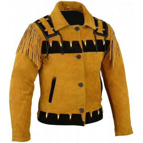 Native American Men's Cowboy Fringe Western Brown Suede Jacket