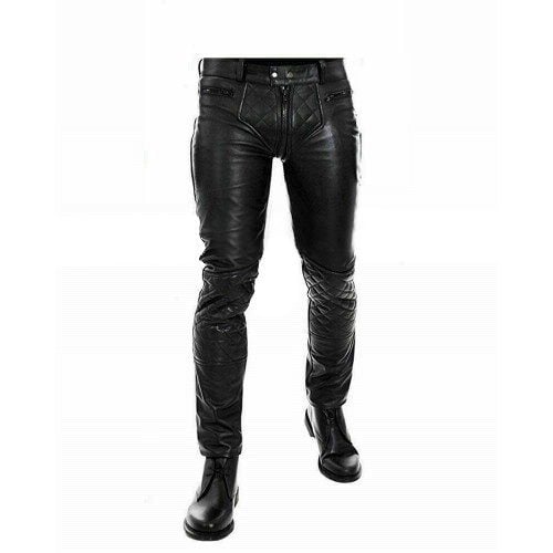 Men's Motorcycle Quilted Style Black Biker Leather Pants 