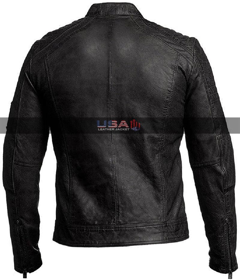Vintage Biker Café Racer Distressed Black Leather Jacket