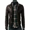 Mens Strap Pocket Slimfit Dark Brown Biker Leather Jacket