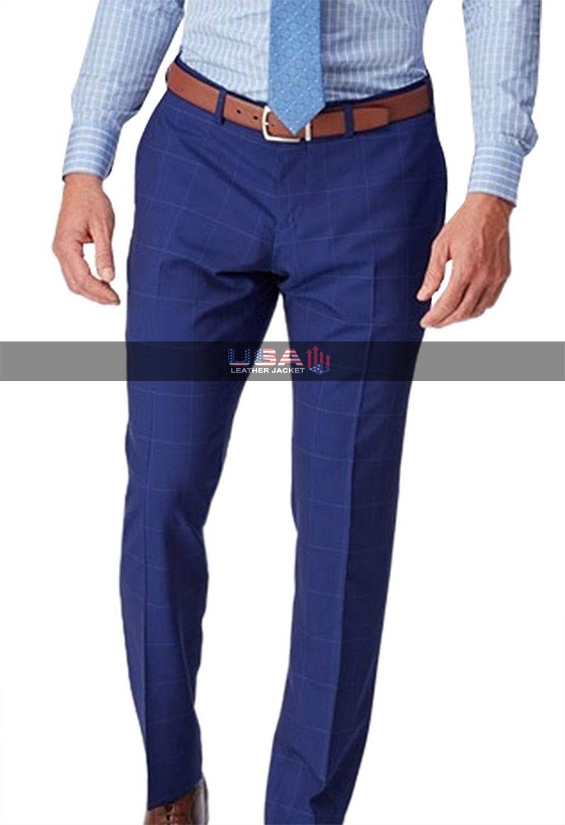 Men's Checked 2 Piece Blue Suit 