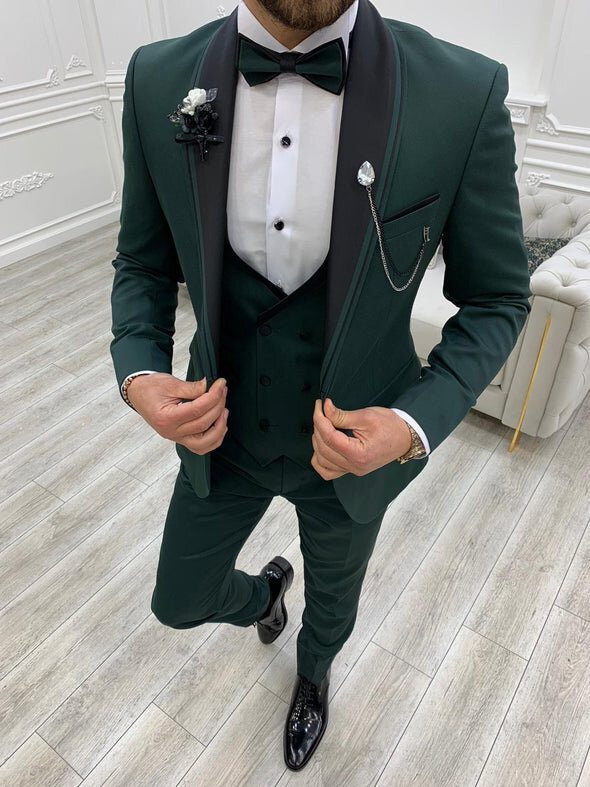 Slim Fit 3 Piece Dark Green Tuxedo Suit Men