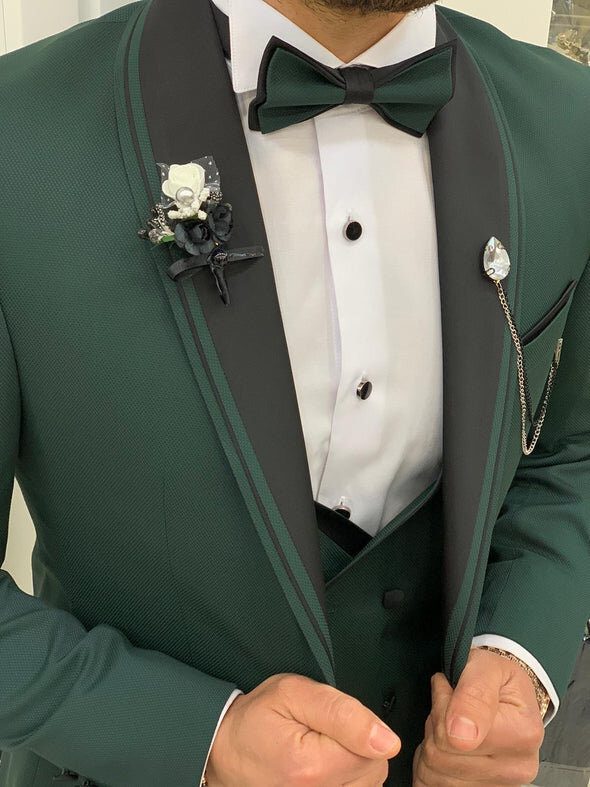 Slim Fit 3 Piece Dark Green Tuxedo Suit Men