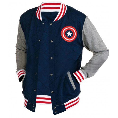 Mens Captain America Varsity Fleece Bomber Jacket