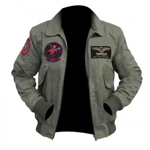 Tom Cruise Top Mave-rick 2 MA-1 Flight Gun Bomber Patched Green Cotton Jacket