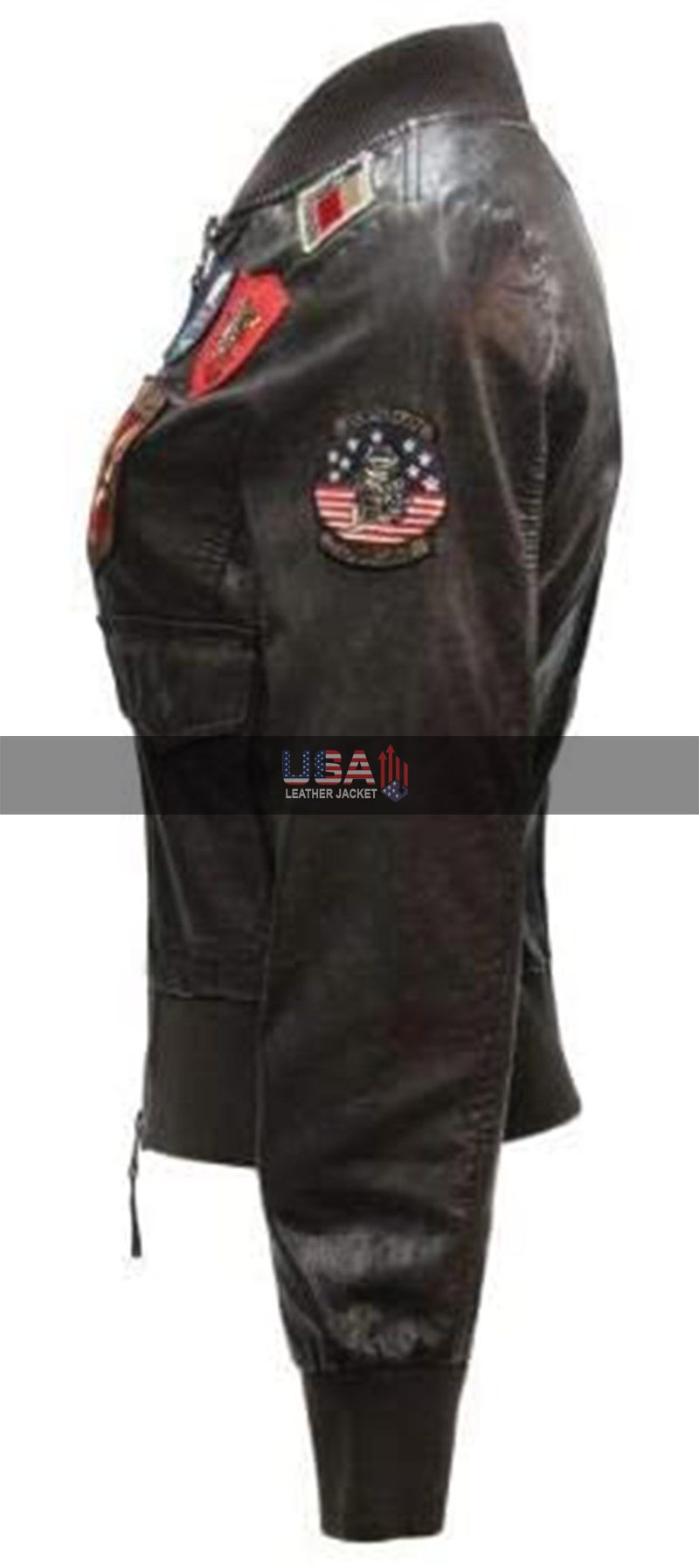 TOP Flight Multi Gun Patches Dark Brown Jacket For Women