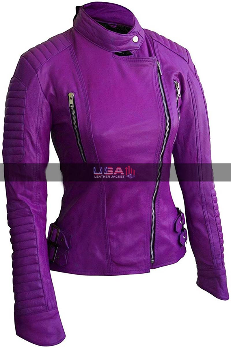 Women's Slim Fit Purple Biker Leather Jacket