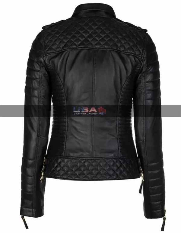 Women Quilted Black Biker Leather Jacket
