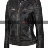 Vintage Biker Women Distressed Black Leather Jacket