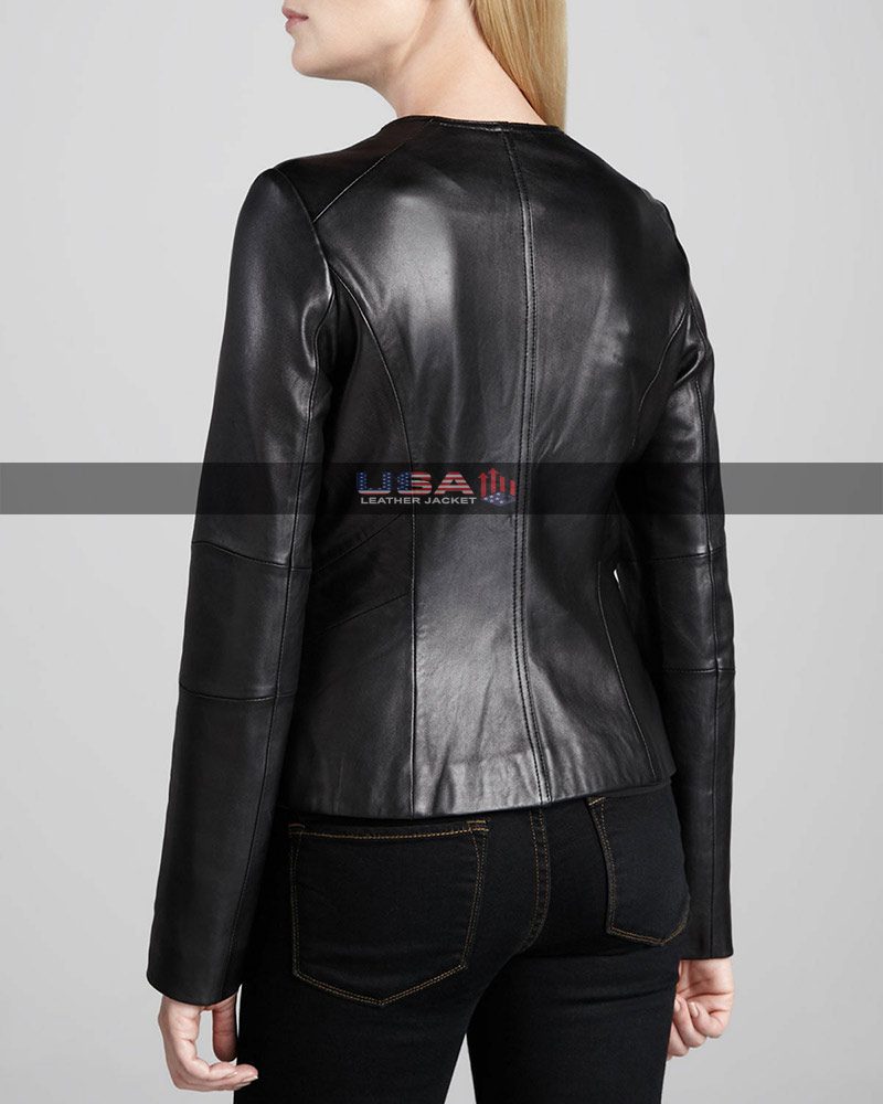Women Motorcycle Black Genuine Leather Jacket
