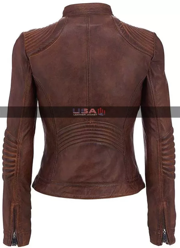 Women Bikers Café Racer Vintage Brown Motorcycle Leather Jacket